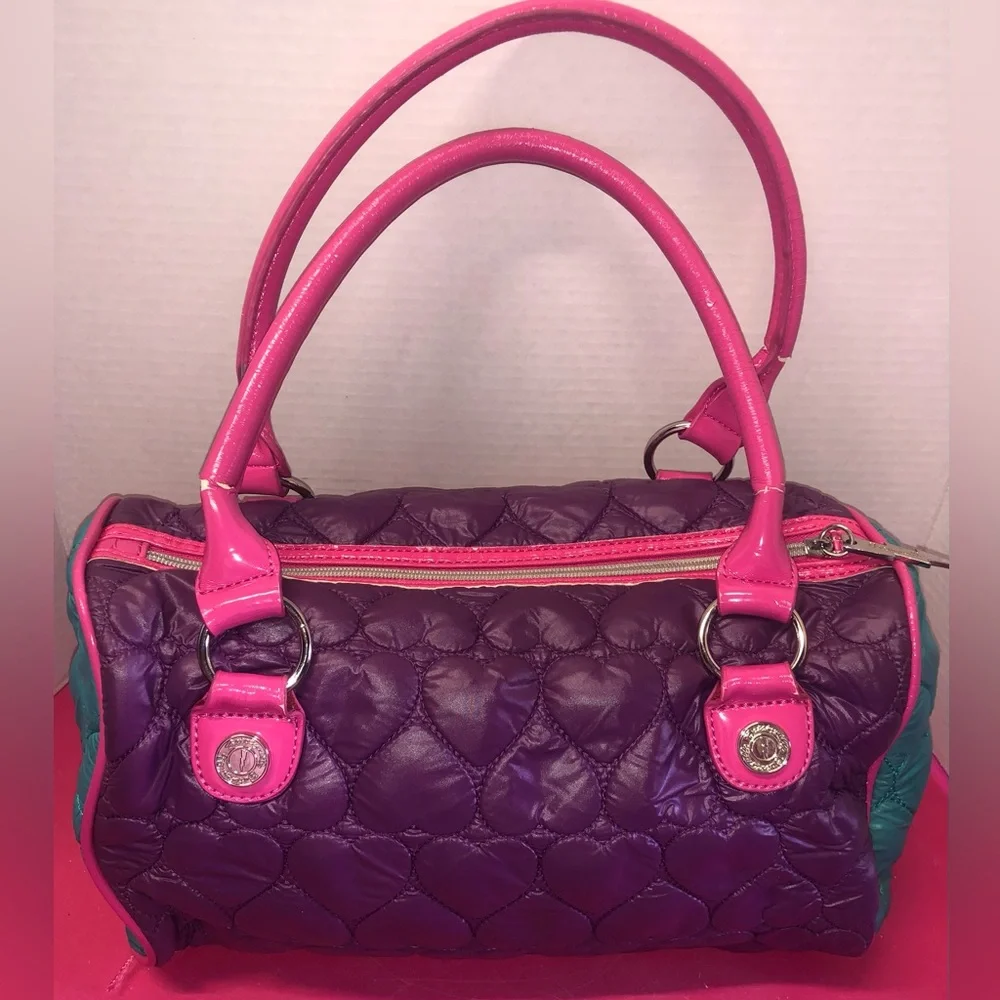 Betseyville Rare Quilted Studded Bag Pink Heart Aquamarine Purple WomenAccessory